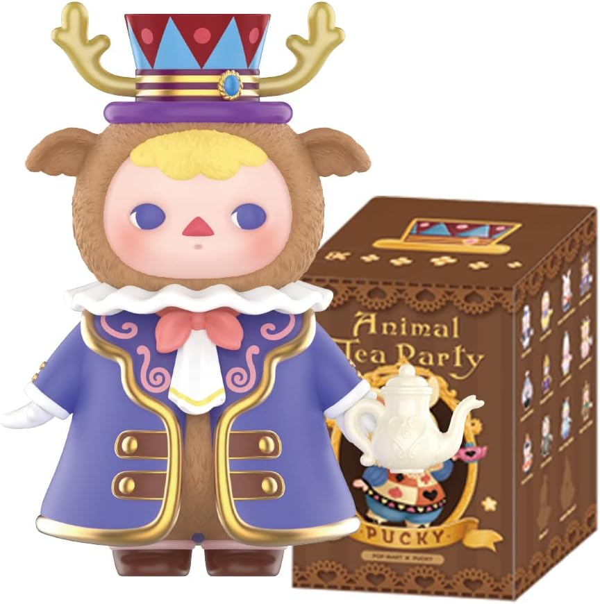 POP MART Pucky Animal Tea Party 1PC Exclusive Action Figure Box Toy Bulk Box Popular Collectible Art Toy Cute Figure Creative Gift, for Christmas Birthday Party Holiday