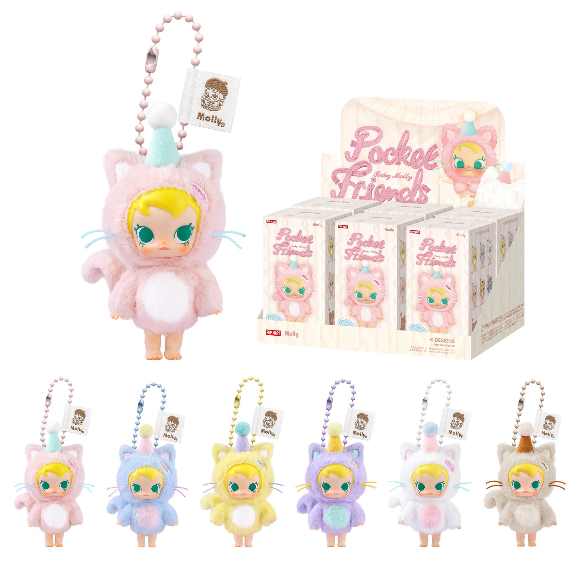POP MART Baby Molly Pocket Friends Series-Vinyl Plush Pendant Blind Box 6PCs Blind Box Figures, Random Design Action Figures Collectible Toys Home Decorations, Whole Set