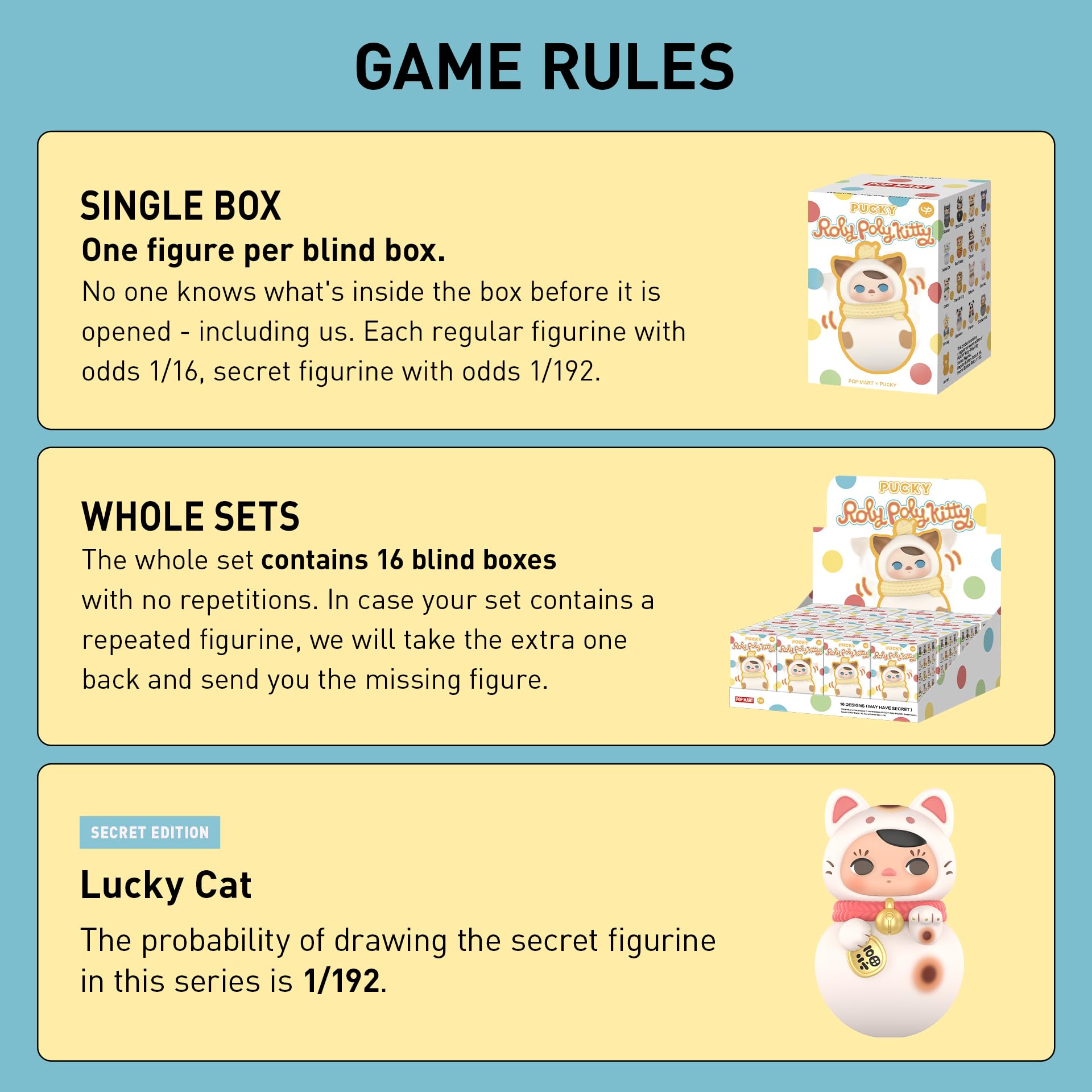 POP MART PUCKY Roly-Poly Kitty Series Figures, 16PCs PUCKY Blind Box Figures, Random Design Action Figures Collectible Toys Home Decorations, Holiday Birthday Gifts, Whole Set