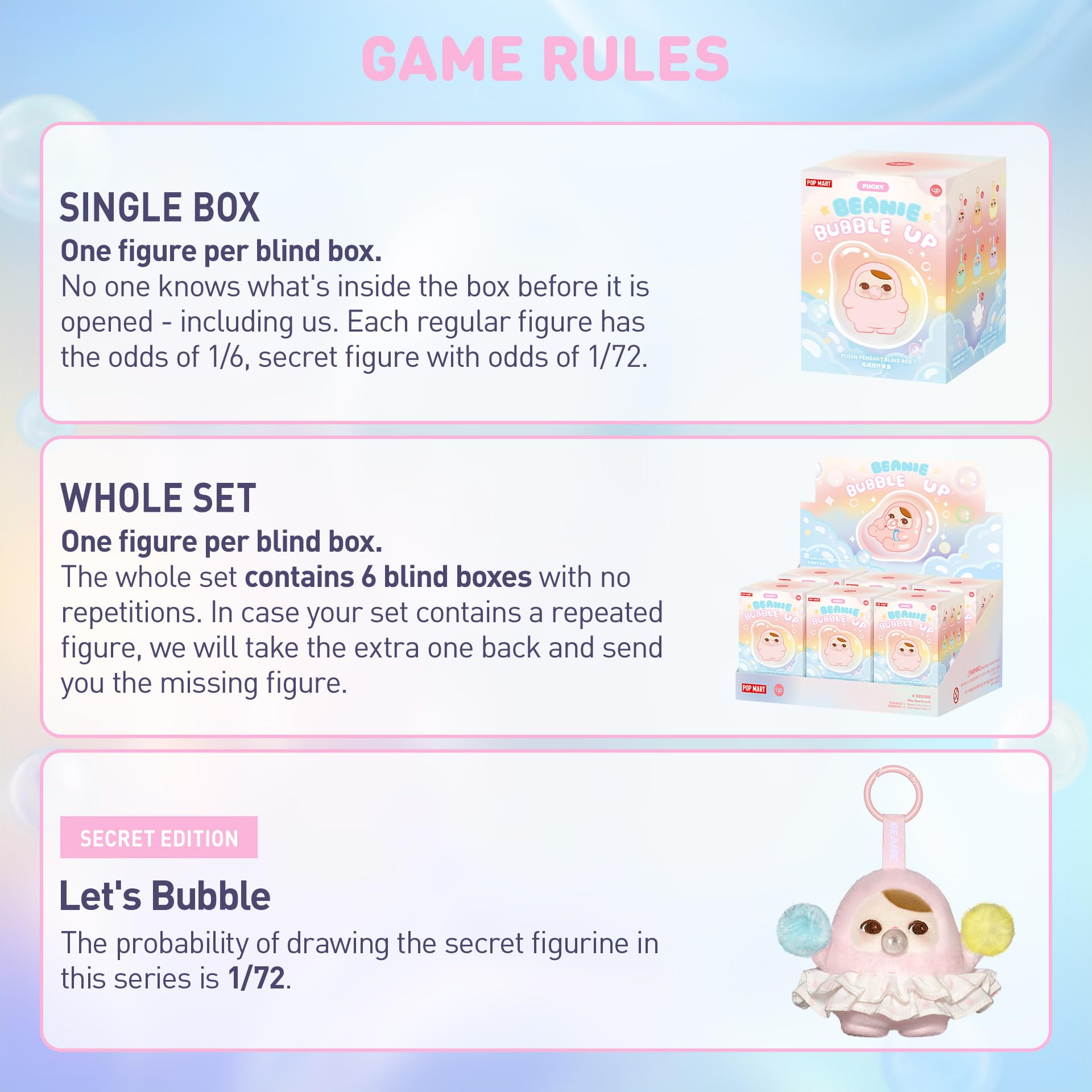 POP MART PUCKY Beanie Bubble UP Series-Plush Pendant Blind Box, Blind Box Figures, Random Design Action Figures Collectible Toys Home Decorations, Single Box