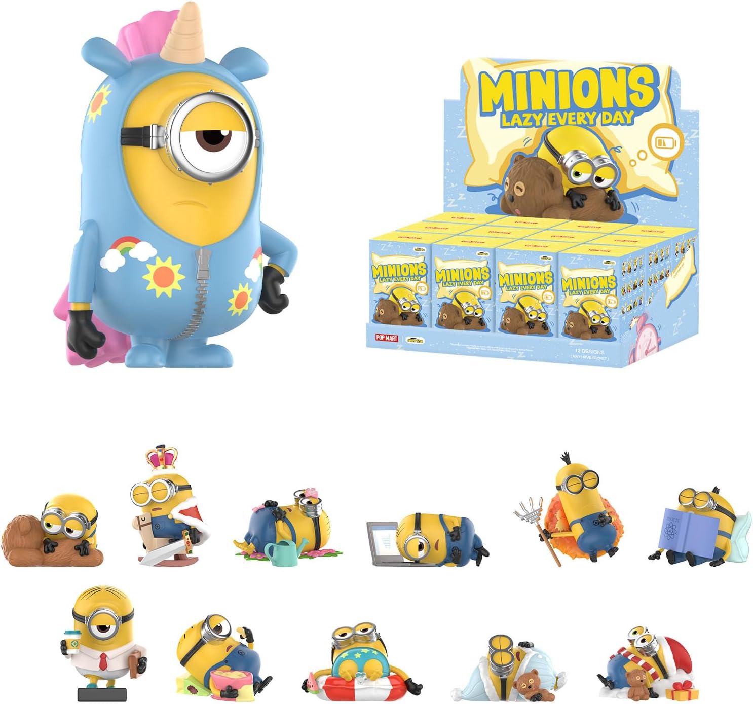 POP MART Minions Lazy Every Day Series Figures, 12PCs Blind Box Figures, Random Design Action Figures Collectible Toys Home Decorations, Holiday Birthday Gifts, Whole Set