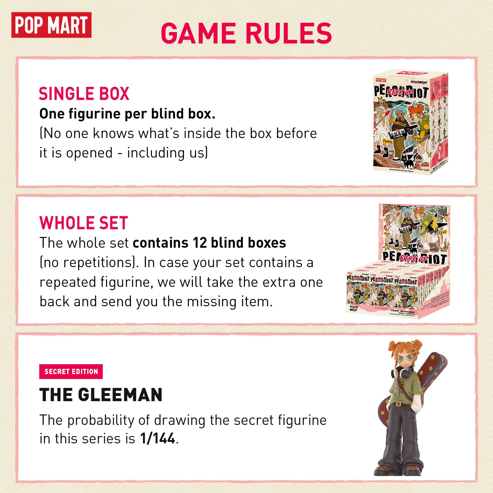 POP MART Peach Riot Rise Up Series Figures, 12PCs Peach Riot Blind Box Figures, Random Design Action Figures Collectible Toys Home Decorations, Holiday Birthday Gifts for Boys and Girls, Whole Set