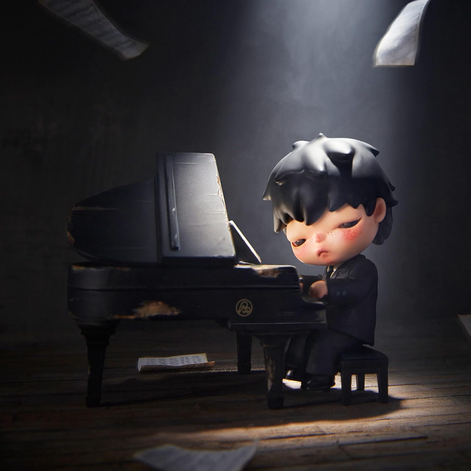 Hirono The Pianist Figure Figurine, 3.15 inches Height, Toys for Modern Home Decor, Collectible Toy Set for Desk Accessories
