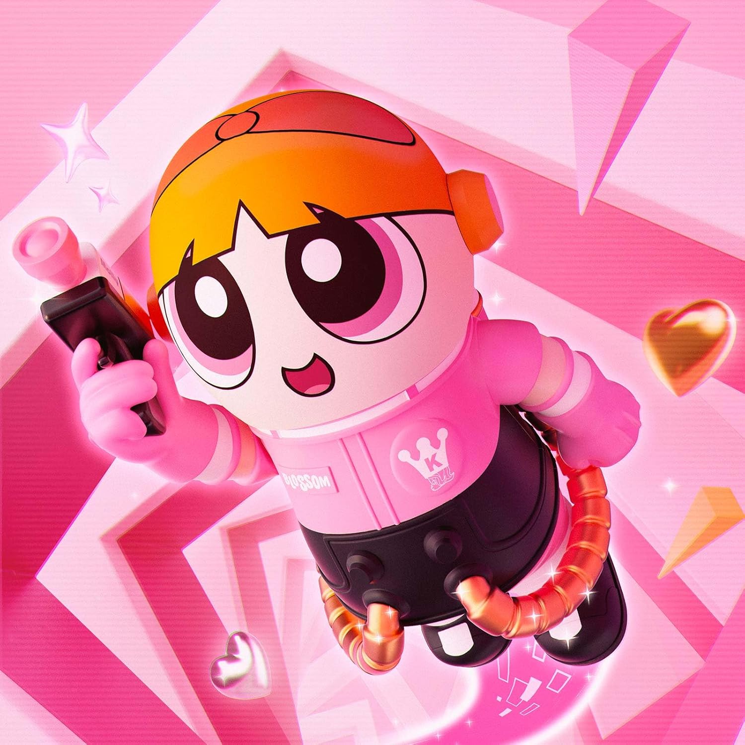 POP MART MEGA Space Molly 400%+100% The Powerpuff Girls-Blossom Collection Figurine, 400%: 11.8 Inch+100%: 2.76 Inch Height, Toys for Modern Home Décor, Collectible Art Toy