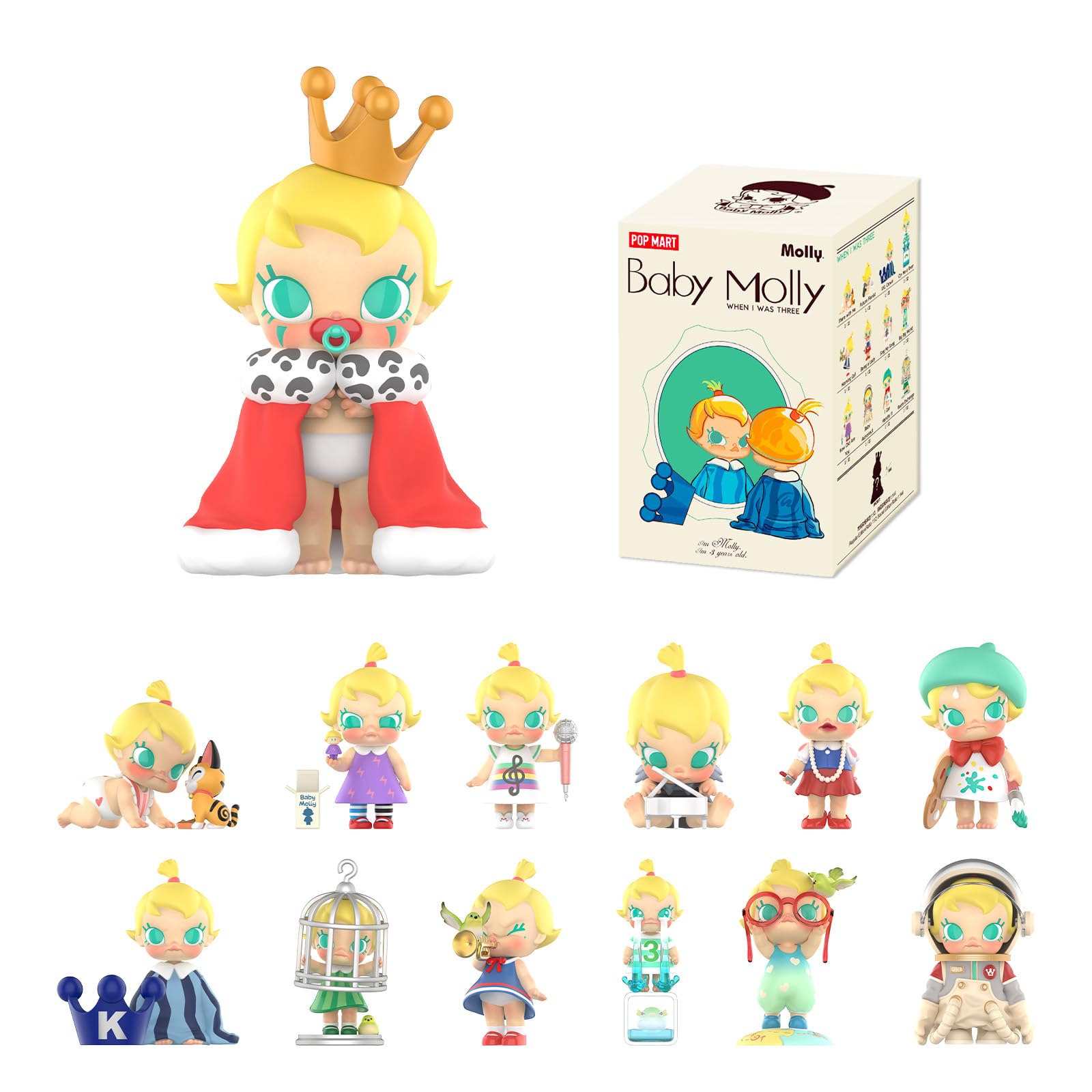 POP MART Baby Molly When I was Three！Series Figures, Baby Molly Blind Box Figures, Random Design Action Figures Collectible Toys Home Decorations, Holiday Birthday Gifts for Girls and Boys, Single Box