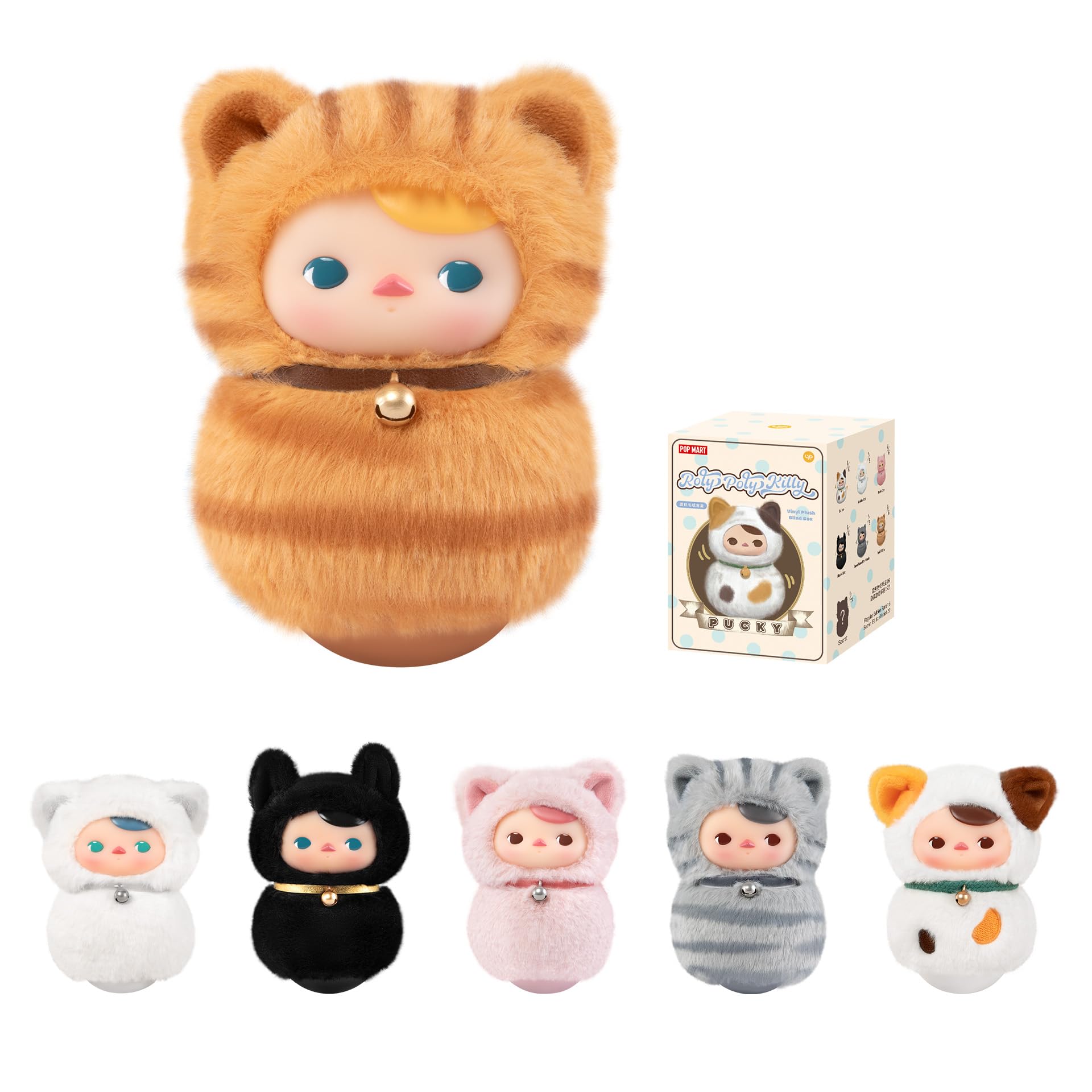 POP MART PUCKY Roly-Poly Kitty Series-Vinyl Plush Blind Box, PUCKY Blind Box Figures, Random Design Action Figures Collectible Toys Home Decorations, Holiday Birthday Gifts,Single Box