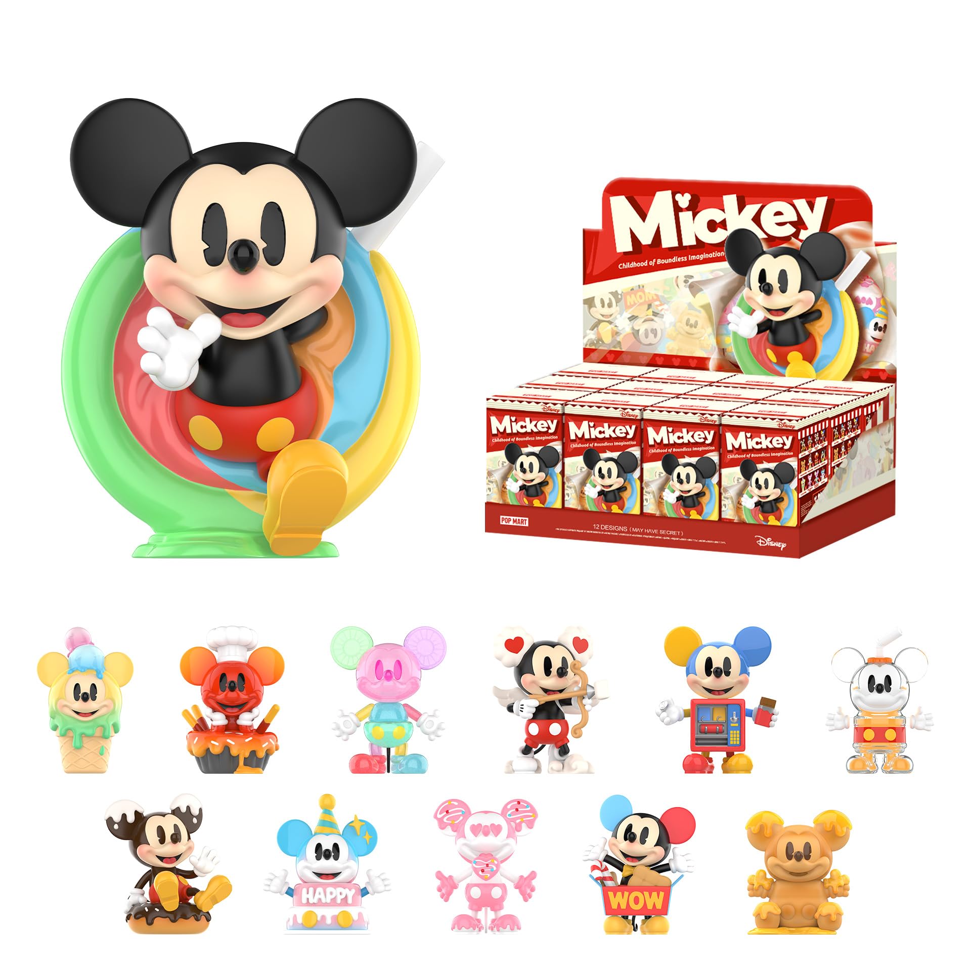 POP MART Disney Mickey Childhood of Boundless Imagination Blind Box Figures, 12 PCs Disney Mickey Random Design Action Figures Collectible Toys Home Decorations, Whole Set