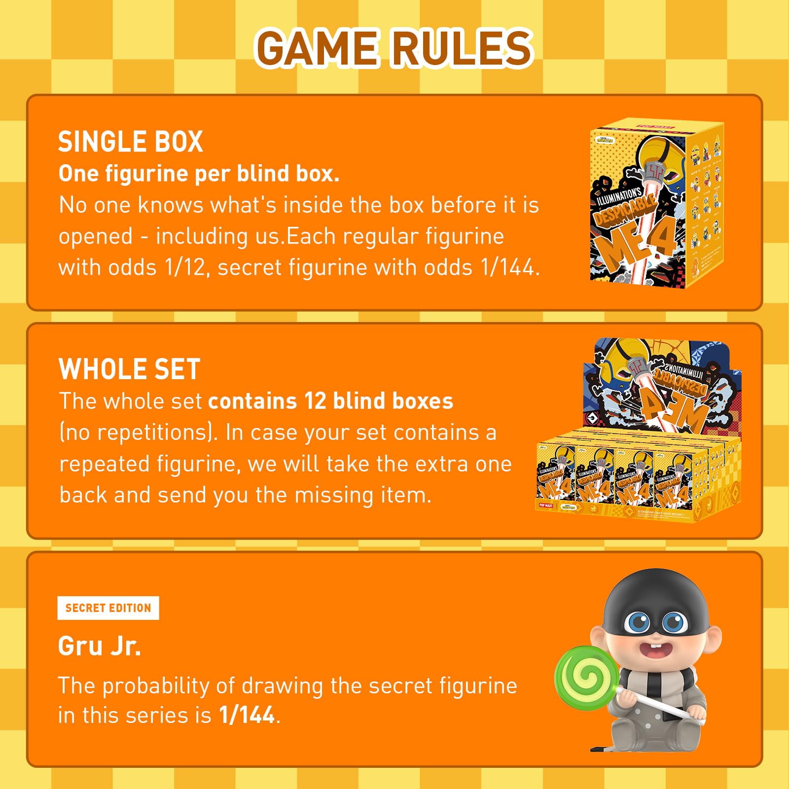 POP MART Universal Despicable Me 4 Series Figures, Universal Blind Box Figures, Random Design Action Figures Collectible Toys Home Decorations, Holiday Birthday Gifts for Boys and Girls, Single Box