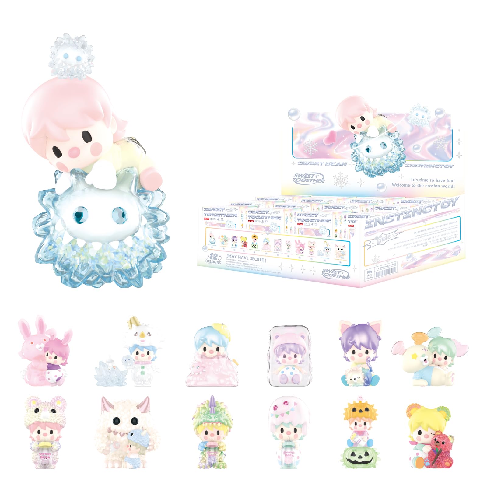 POP MART Sweet Bean × INSTINCTOY Sweet Together Series, 12PCs Sweet Bean Blind Box Figures, Random Design Action Figures Collectible Toys Home Decorations, Holiday Birthday Gifts, Whole Set