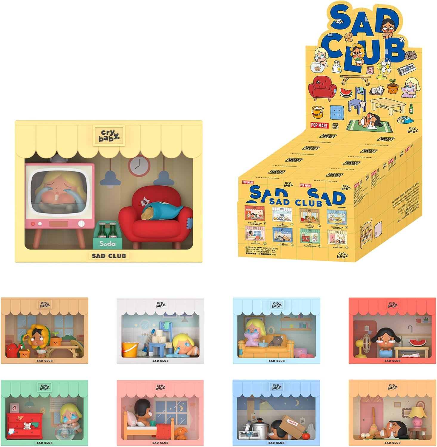 POP MART Crybaby Sad Club Series Scene Sets, 8PCs Crybaby Blind Box Figures, Random Design Action Figures Collectible Toys Home Decorations, Holiday Birthday Gifts for Girls and Boys, Whole Set