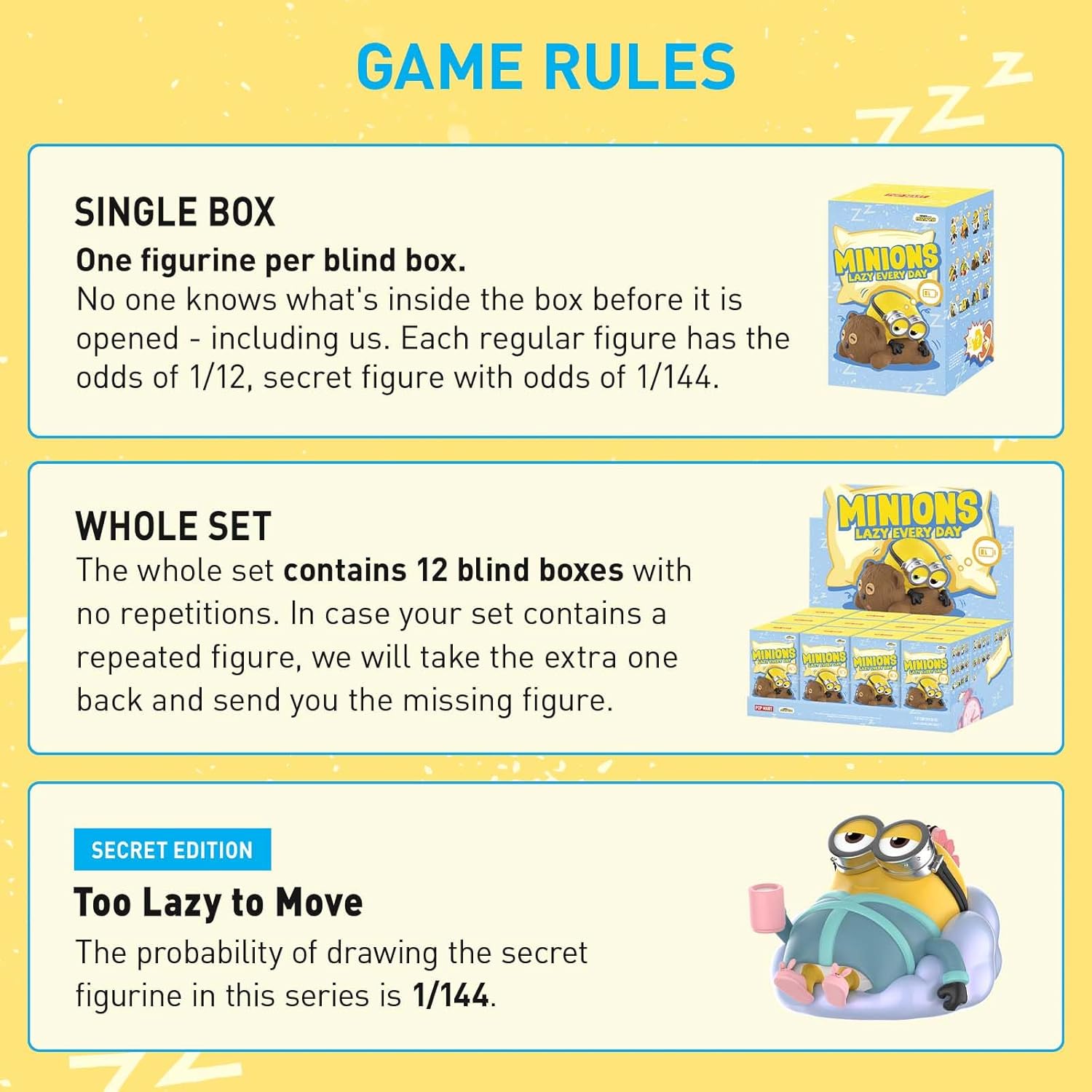 POP MART Minions Lazy Every Day Series Figures, 12PCs Blind Box Figures, Random Design Action Figures Collectible Toys Home Decorations, Holiday Birthday Gifts, Whole Set