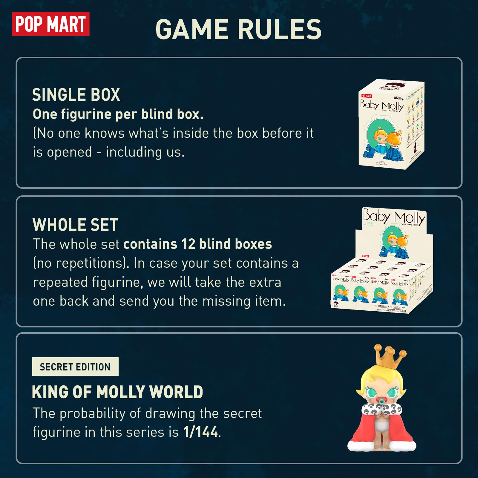 POP MART Baby Molly When I was Three！Series Figures, Baby Molly Blind Box Figures, Random Design Action Figures Collectible Toys Home Decorations, Holiday Birthday Gifts for Girls and Boys, Single Box