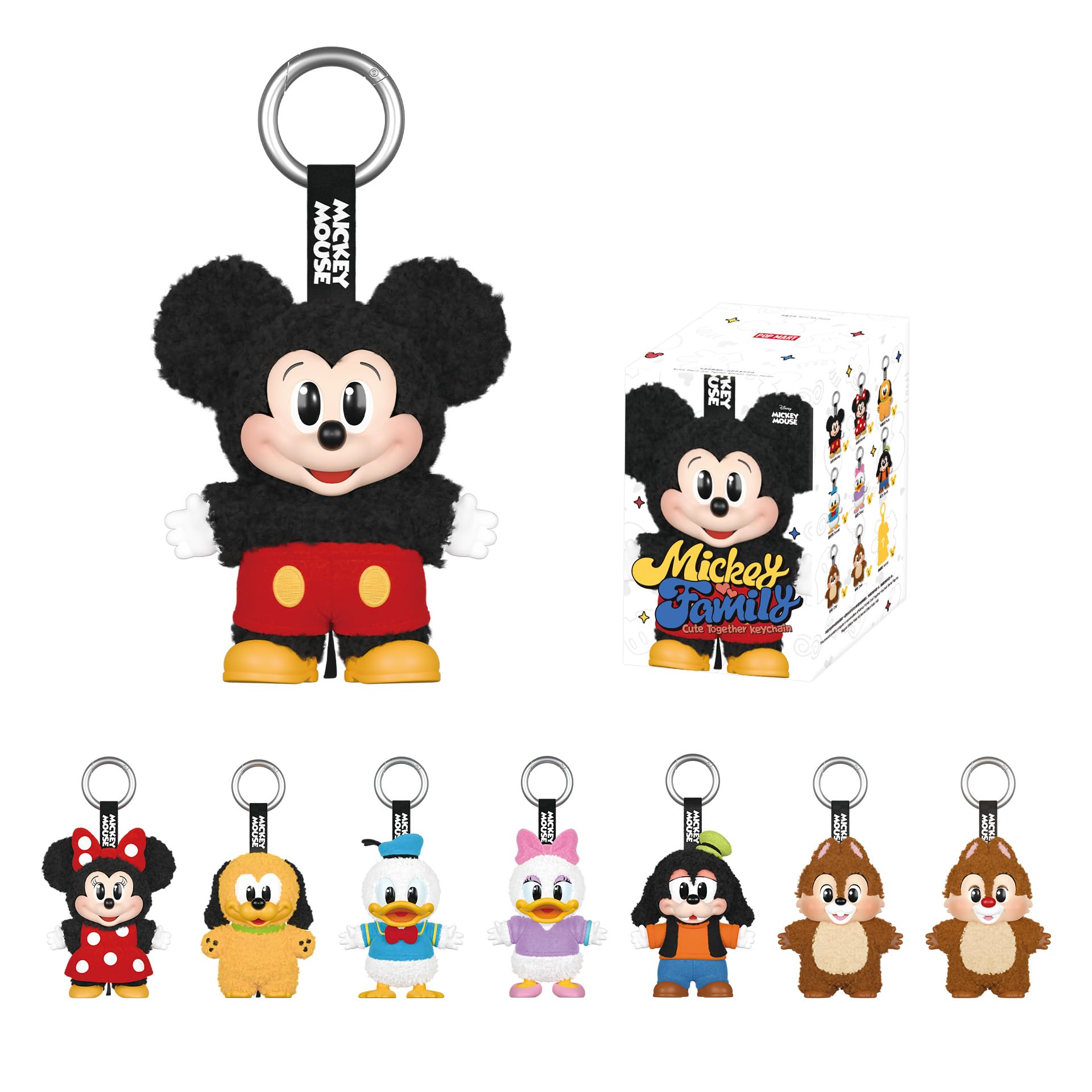 POP MART Mickey Family Cute Together Keychain Series Figures Blind Box, Mickey Blind Box Figures, Random Design Action Figures Collectible Toys Home Decorations, Single Box