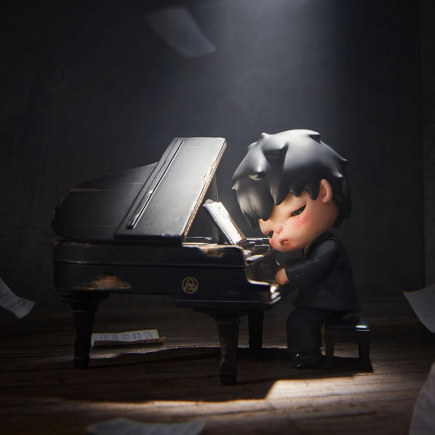 Hirono The Pianist Figure Figurine, 3.15 inches Height, Toys for Modern Home Decor, Collectible Toy Set for Desk Accessories