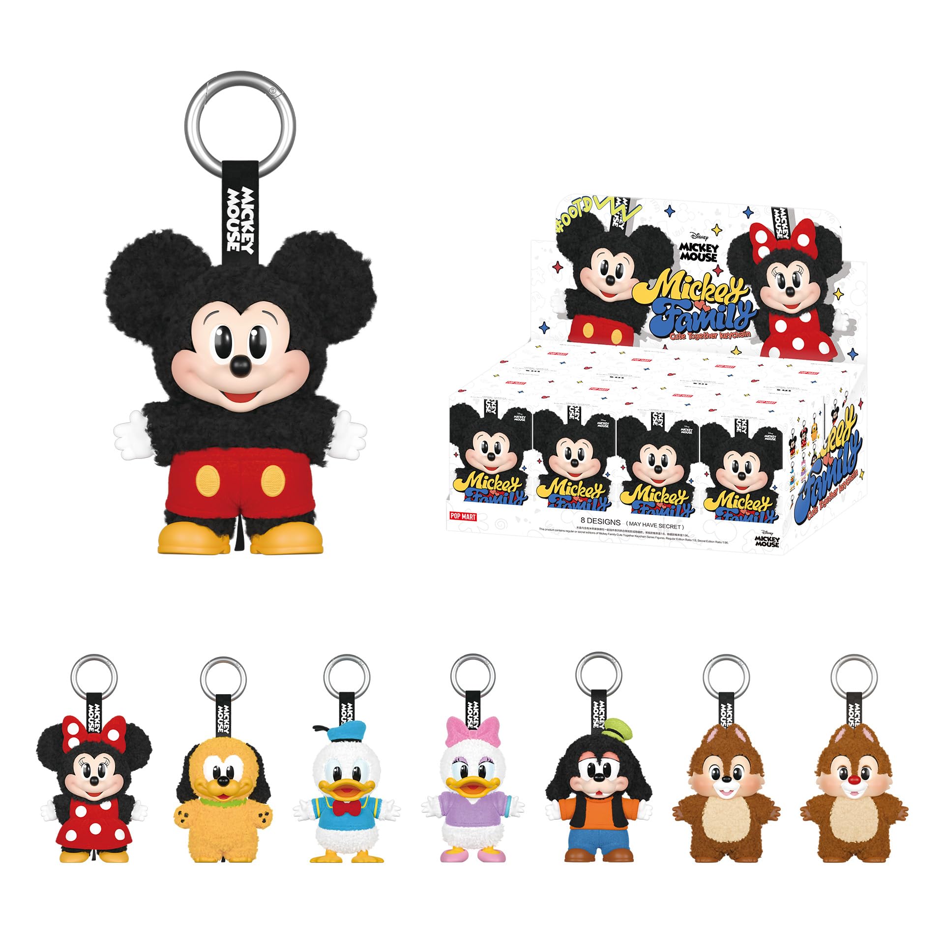 POP MART Mickey Family Cute Together Keychain Series Figures Blind Box, Mickey Blind Box Figures, Random Design Action Figures Collectible Toys Home Decorations, Single Box
