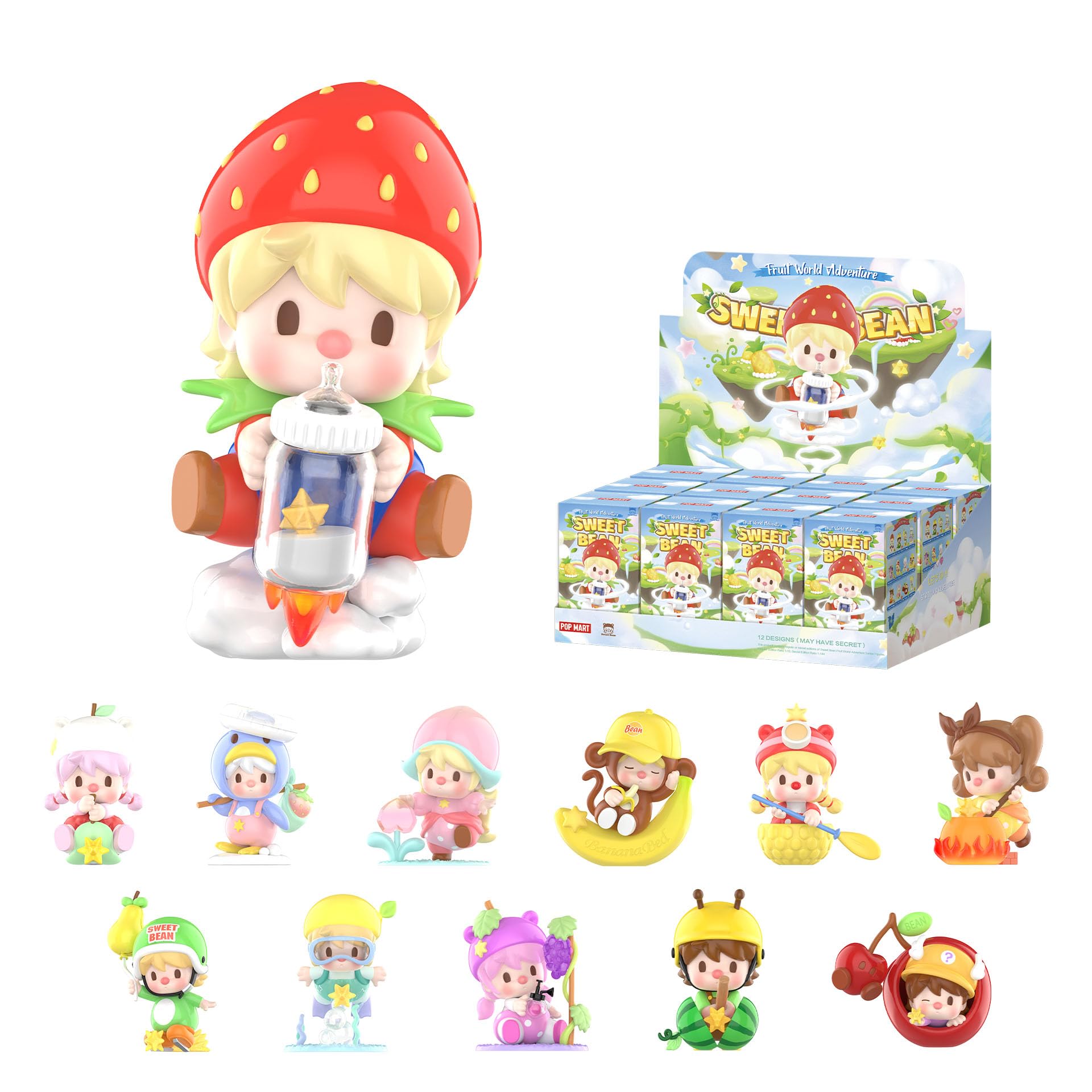 POP MART Sweet Bean Fruit World Adventure Series Figures, 12PCs Random Design Action Figures Collectible Toys Home Decorations, Holiday Birthday Gifts, Whole Set
