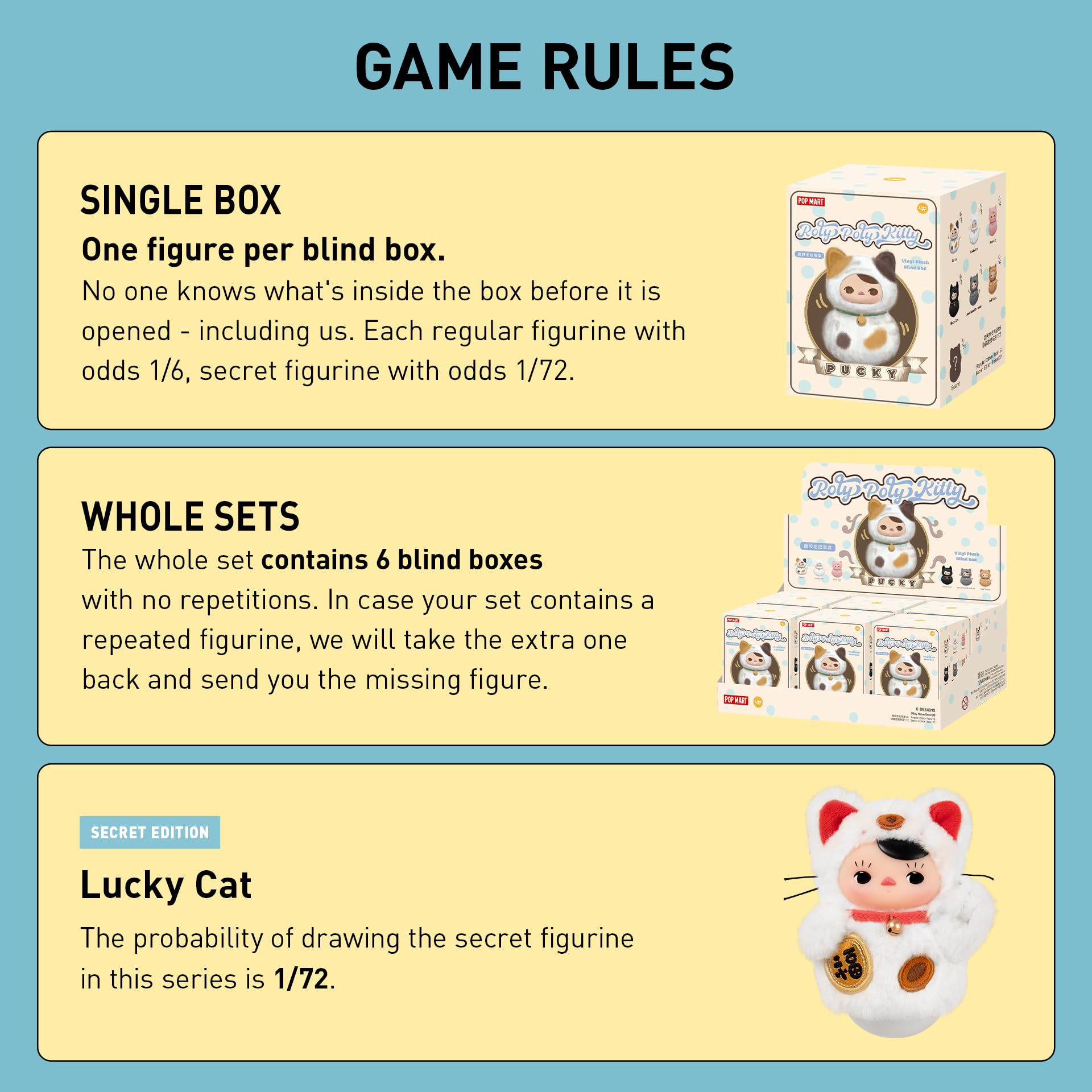 POP MART PUCKY Roly-Poly Kitty Series-Vinyl Plush Blind Box, PUCKY Blind Box Figures, Random Design Action Figures Collectible Toys Home Decorations, Holiday Birthday Gifts,Single Box