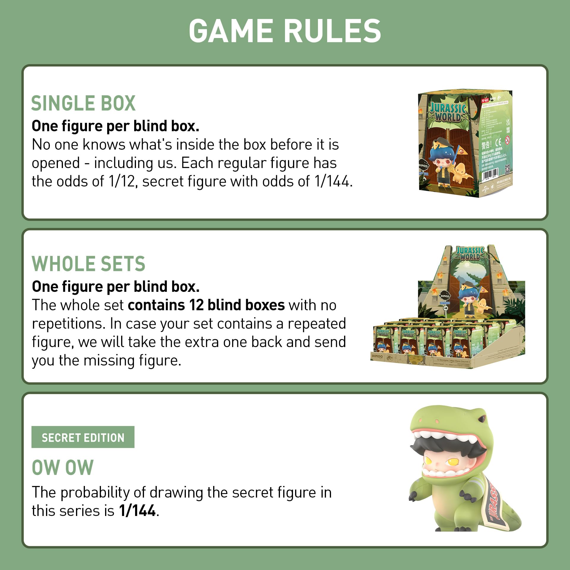 POP MART DIMOO Jurassic World Series Blind Box Figures, Random Design Action Figures Collectible Toys Home Decorations, Holiday Birthday Gifts for Girls and Boys, Single Box