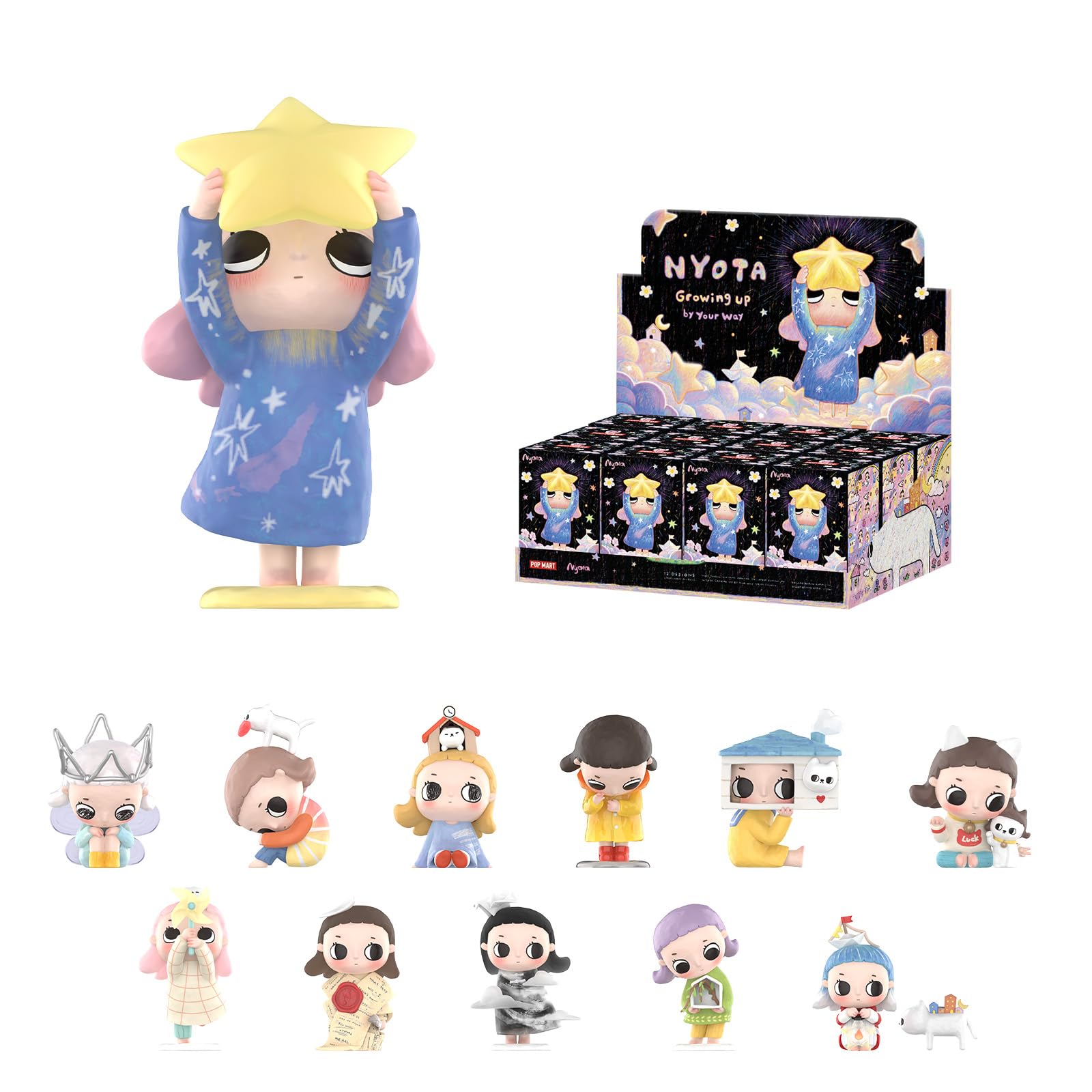 POP MART Nyota Growing up by Your Way Series Figures, 12PCs Blind Box Figures, Random Design Action Figures Collectible Toys Home Decorations, Holiday Birthday Gifts, Whole Set