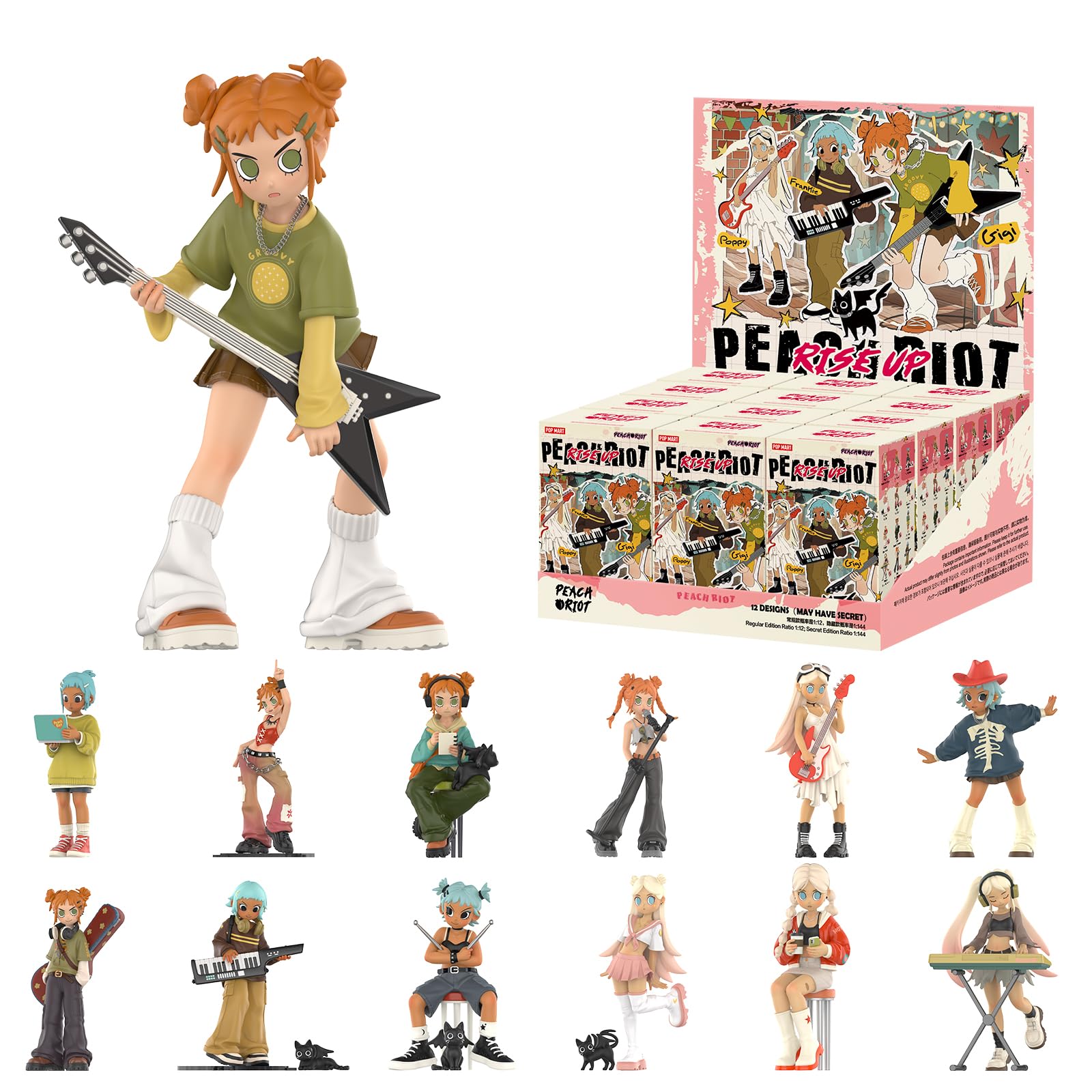 POP MART Peach Riot Rise Up Series Figures, 12PCs Peach Riot Blind Box Figures, Random Design Action Figures Collectible Toys Home Decorations, Holiday Birthday Gifts for Boys and Girls, Whole Set