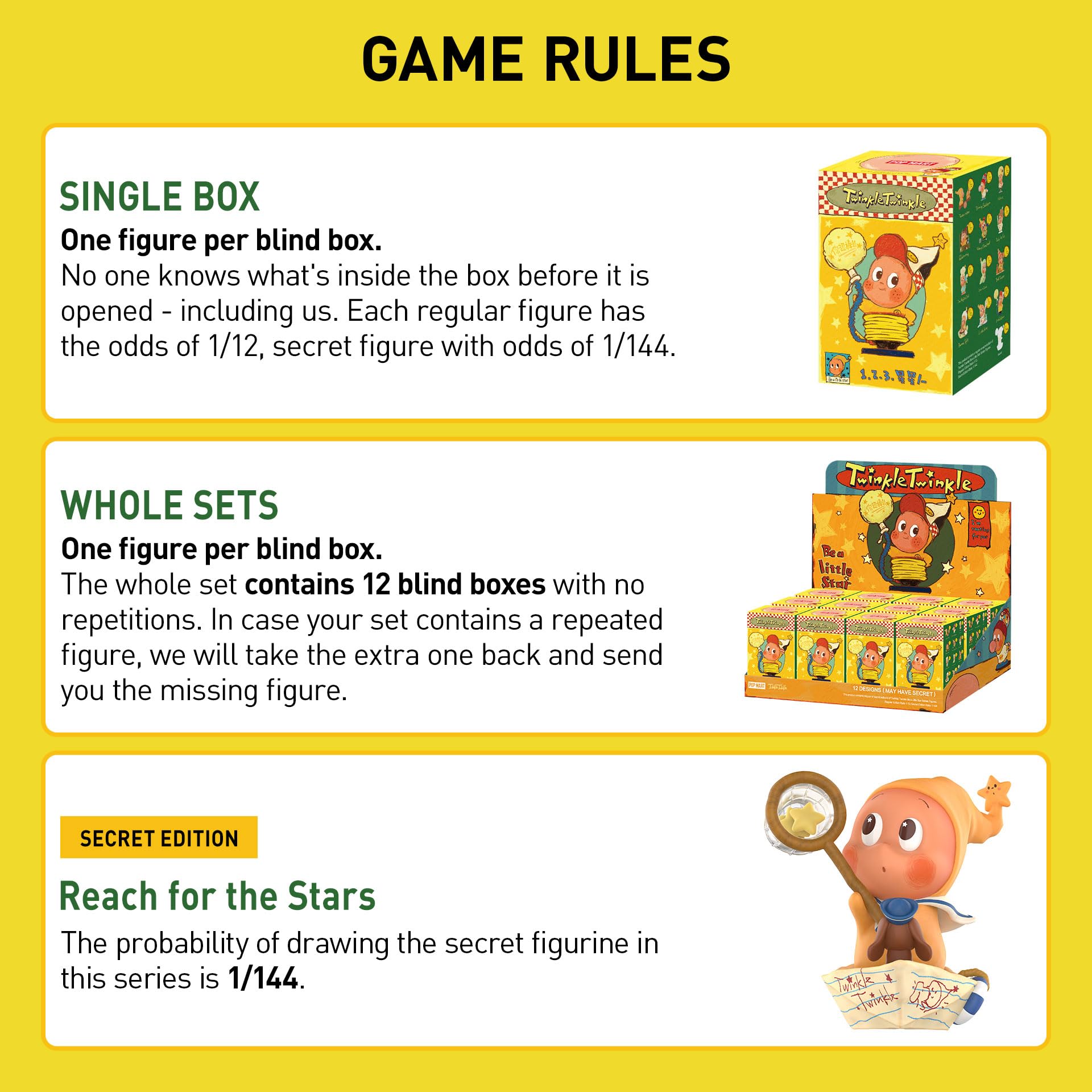 POP MART Twinkle Twinkle Be a Little Star Series Figures, Blind Box Figures, Random Design Action Figures Collectible Toys Home Decorations, Holiday Birthday Gifts for Girls and Boys, Single Box