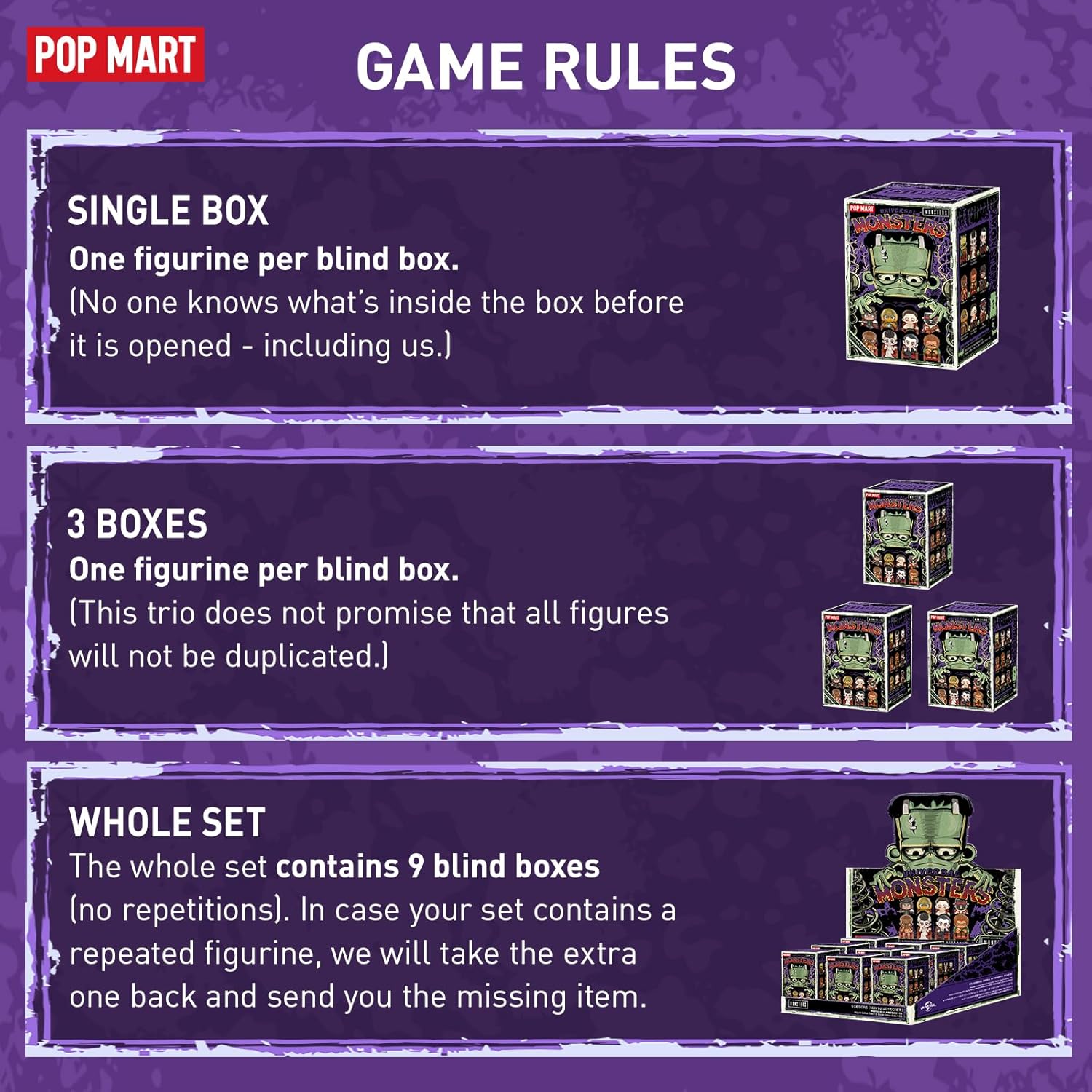 POP MART Universal Monsters Alliance Series Figures, 3PCs Universal Blind Box Figures, Random Design Action Figures Collectible Toys Home Decorations, Holiday Birthday Gifts, Triple Box