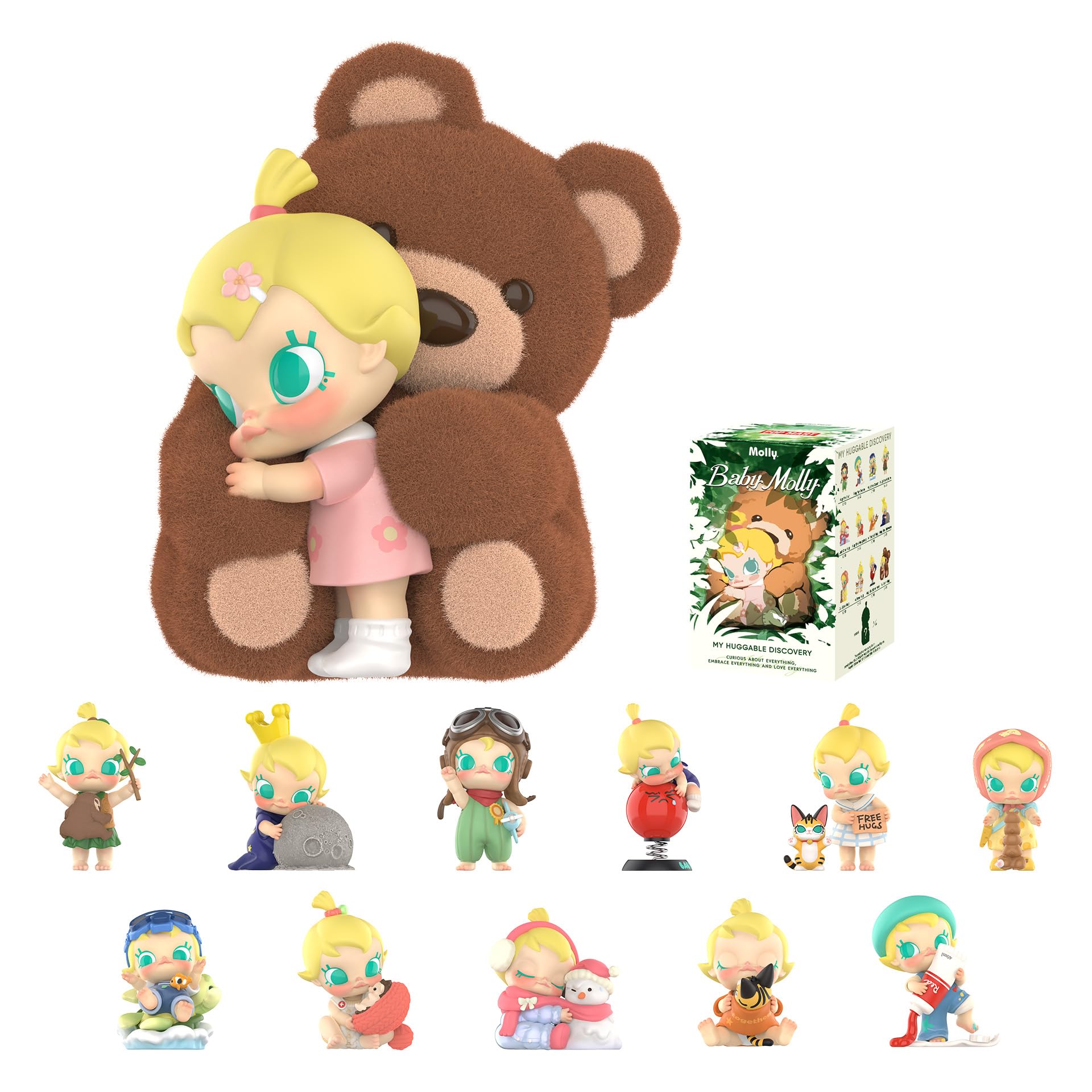 POP MART Baby Molly My Huggable Discovery Series Figures, 12PCs Blind Box Figures, Random Design Action Figures Collectible Toys Home Decorations, Holiday Birthday Gifts, Whole Set