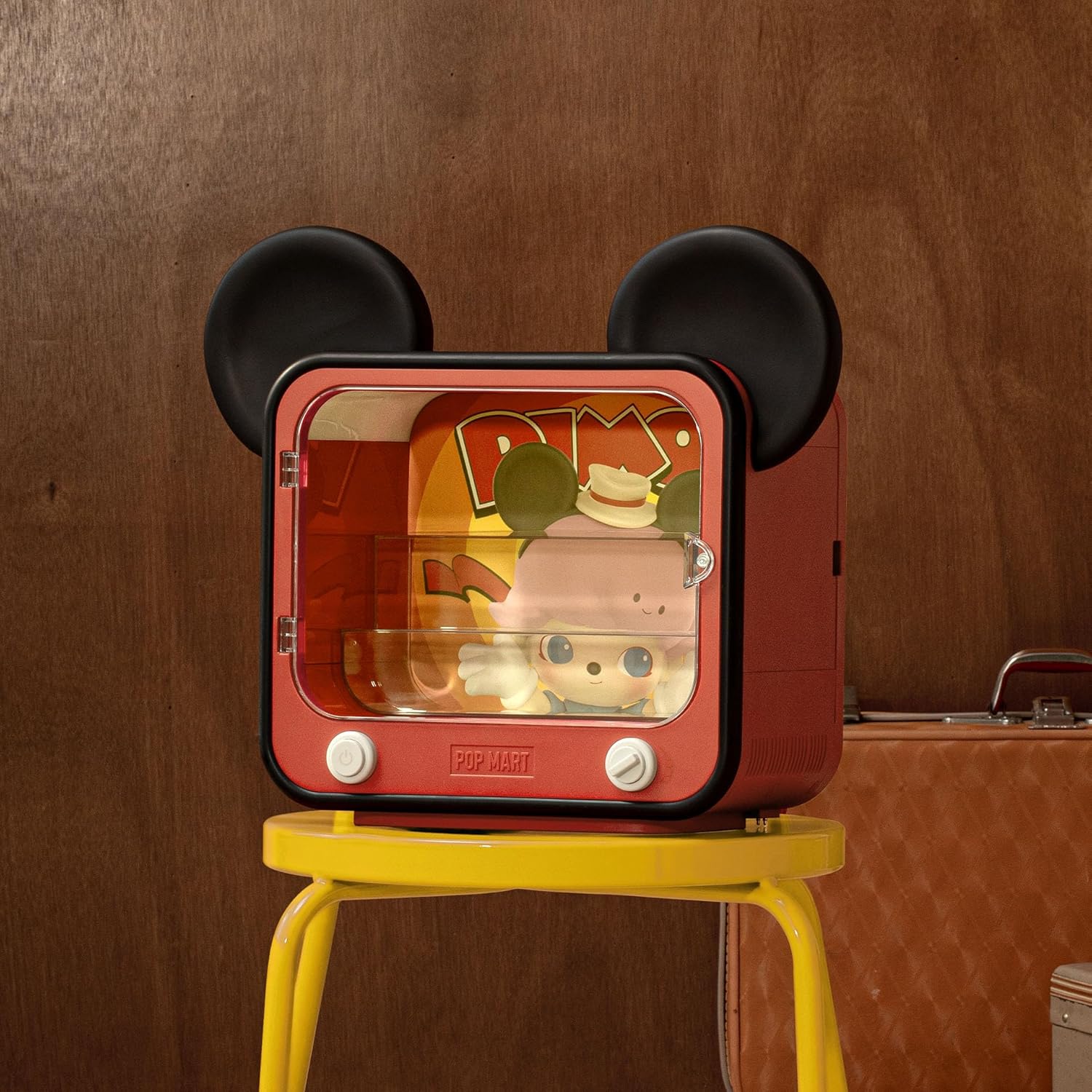 POP MART DIMOO World × Disney Series-TV Set Luminous Display Container, Display Container Case for Blind Box Toys Collection