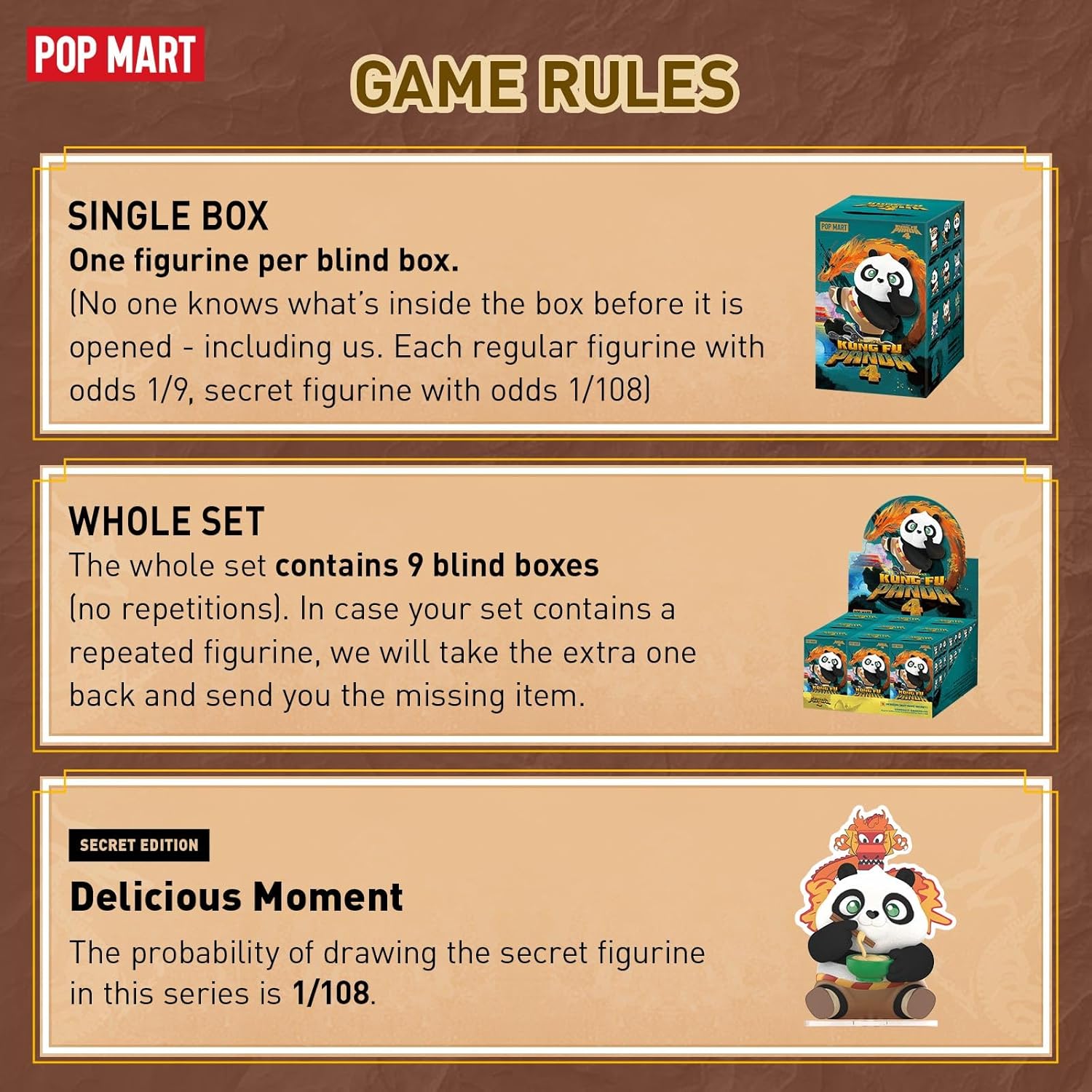 POP MART Universal Kung Fu Panda Series Figures, Universal Blind Box Figures, Random Design Action Figures Collectible Toys Home Decorations, Holiday Birthday Gifts for Girls and Boys, Single Box