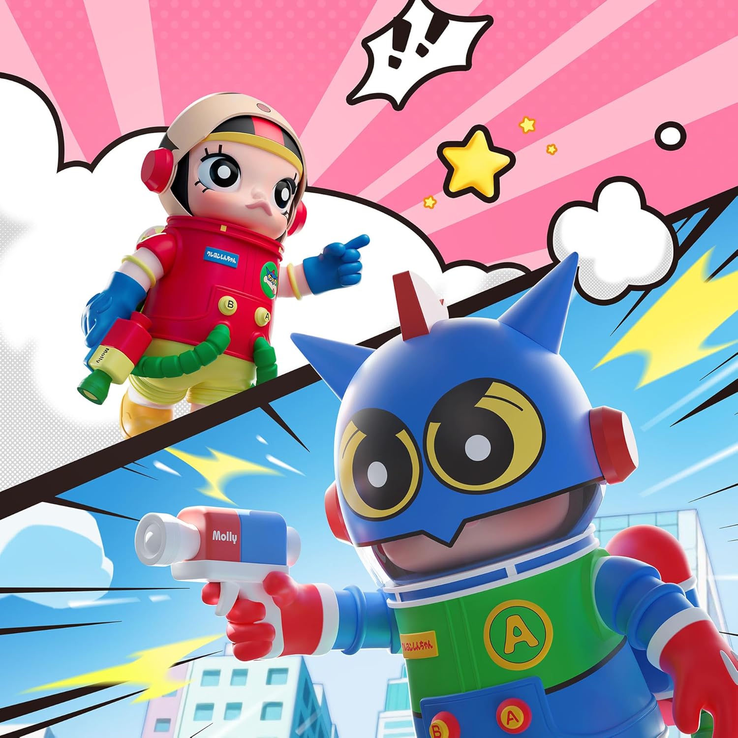 POP MART MEGA Space Molly 400%+100% Crayon Shinchan Figurines, Toys for Mordern Home Décor, Collectible Art Toy