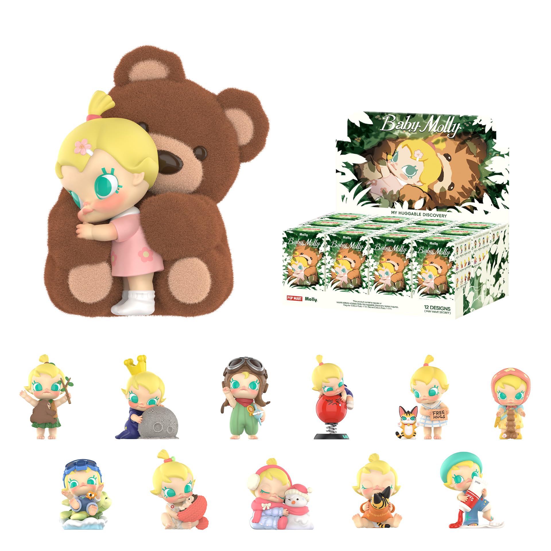 POP MART Baby Molly My Huggable Discovery Series Figures, 12PCs Blind Box Figures, Random Design Action Figures Collectible Toys Home Decorations, Holiday Birthday Gifts, Whole Set