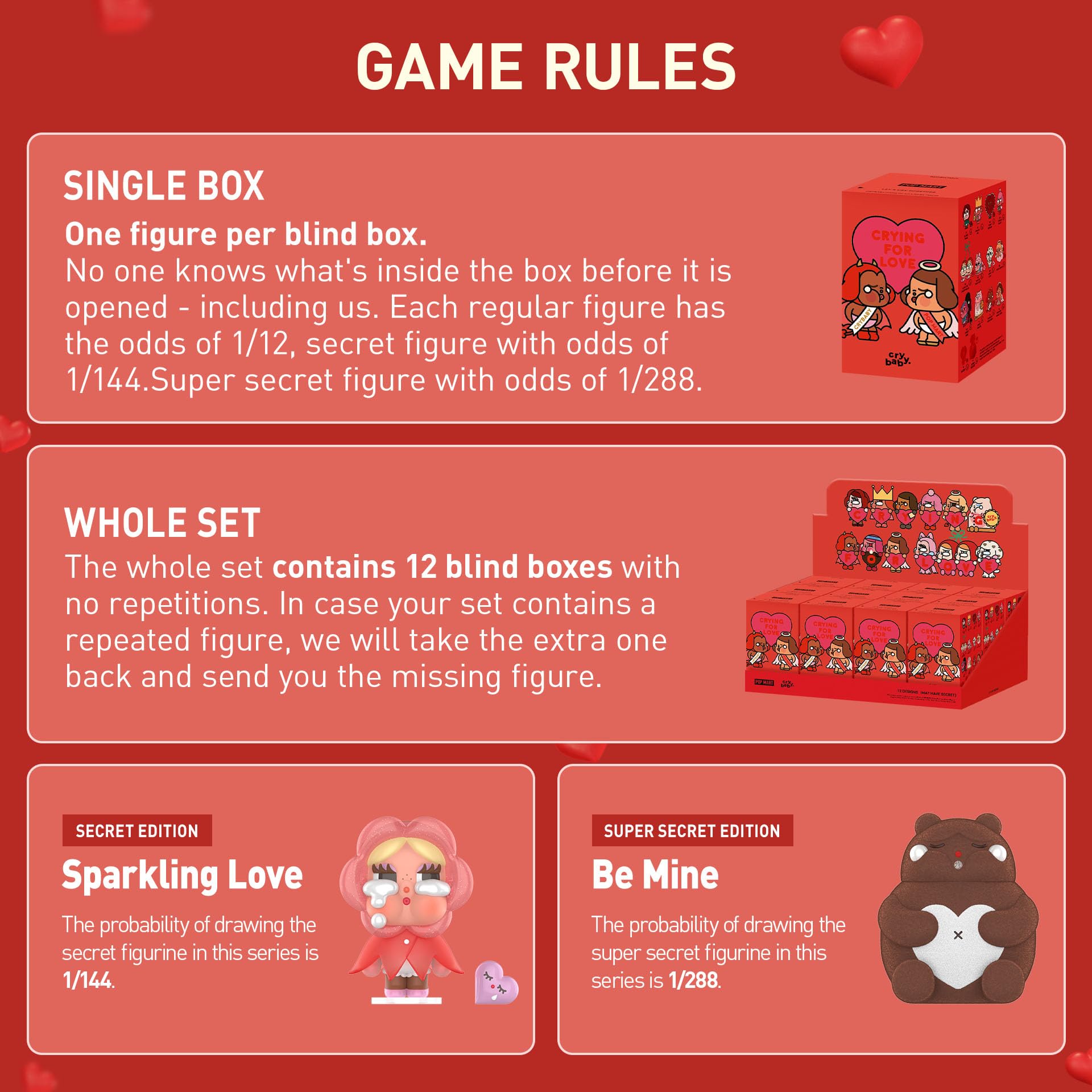 Crybaby Crying for Love Series Figures, 12PCs Blind Box Figures, Random Design Action Figures Collectible Toys Home Decorations, Whole Set
