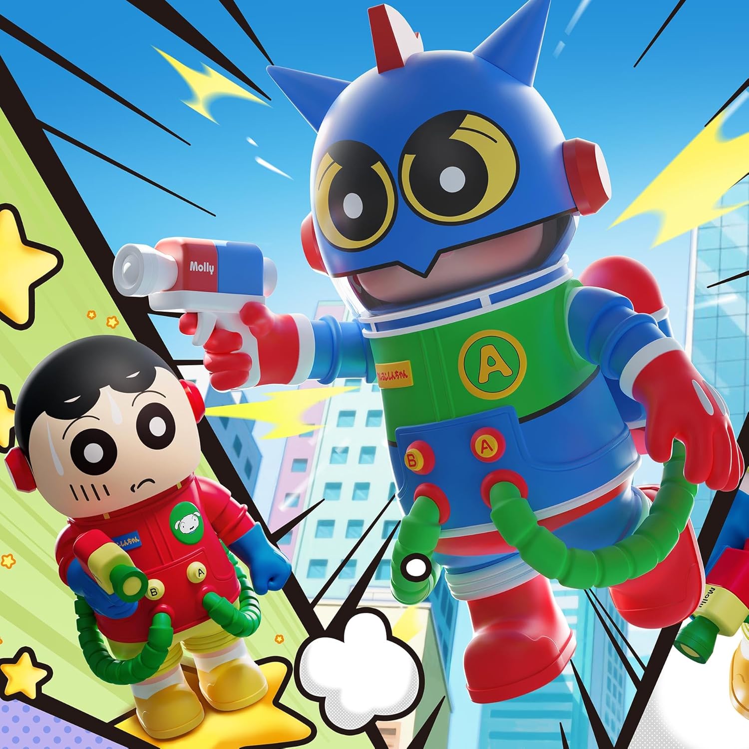 POP MART MEGA Space Molly 400%+100% Crayon Shinchan Figurines, Toys for Mordern Home Décor, Collectible Art Toy