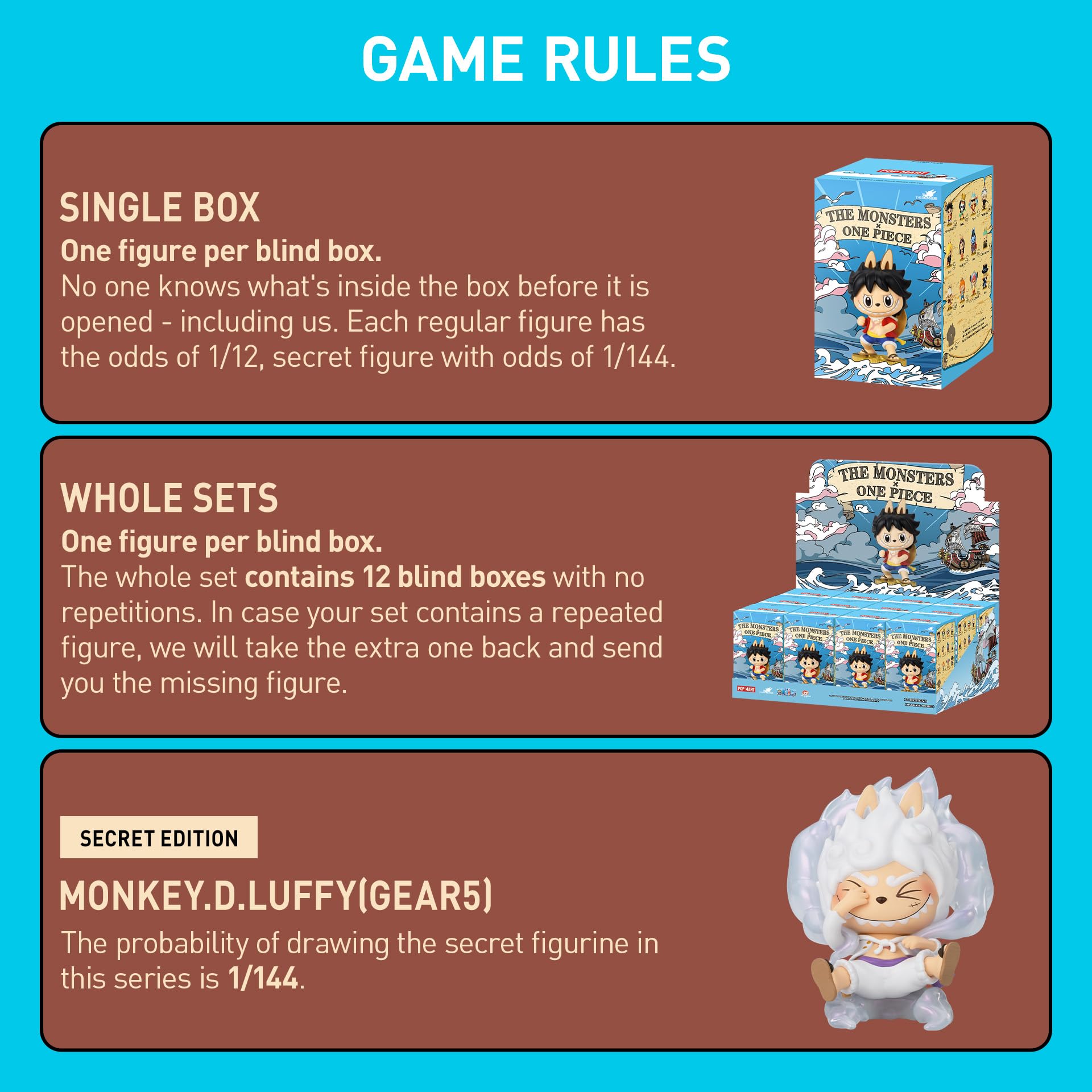 LabubuThe Monsters × One Piece Series Figures Blind Box Figures, Random Design Action Figures Collectible Toys Home Decorations, Holiday Birthday Gifts for Girls and Boys, Single Box
