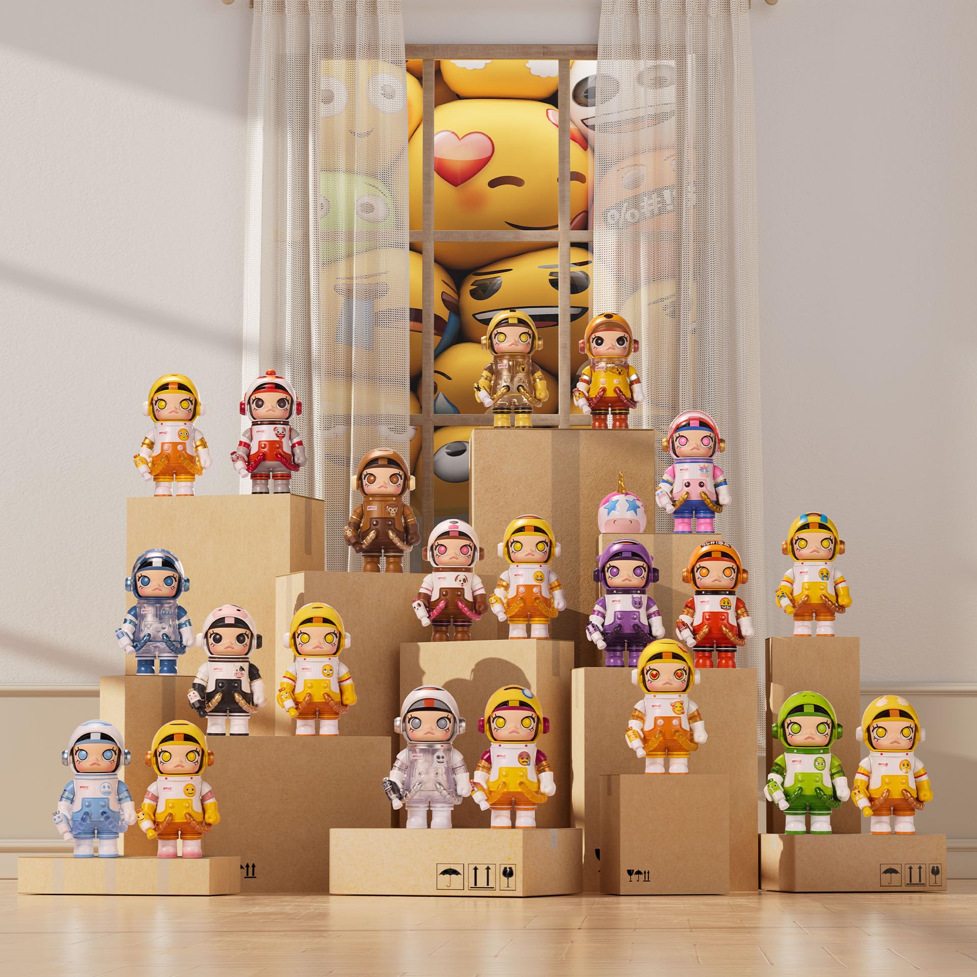 POP MART MEGA Space Molly 100% × Emoji Series, Molly Blind Box Figures, Random Design Action Figures Collectible Toys Home Decorations, Holiday Birthday Gifts for Girls and Boys, Single Box