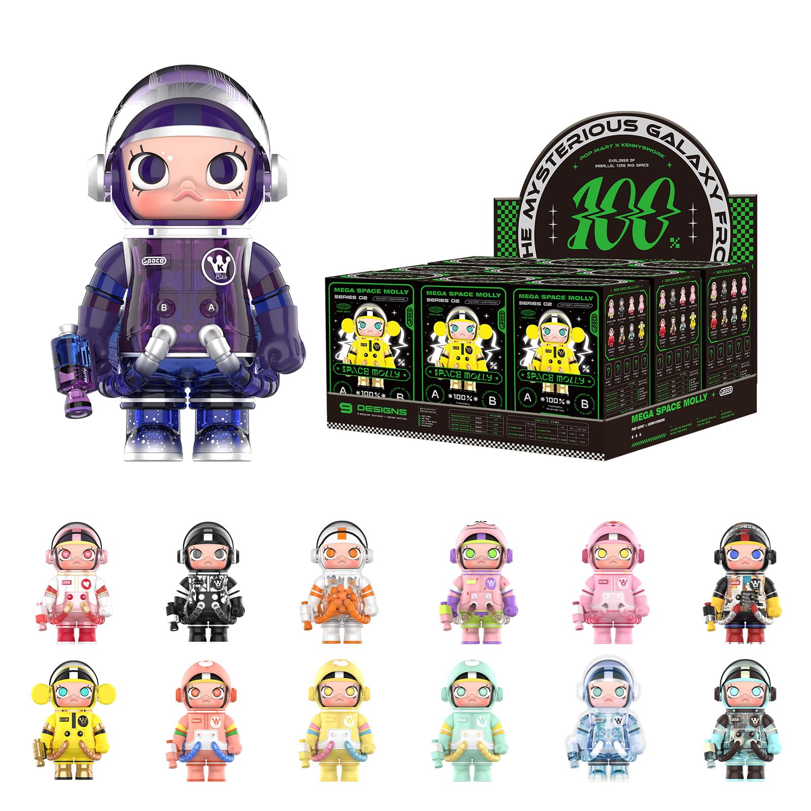 POP MART MEGA Space Molly 100% 2-B Blind Box Figures, Random Design Box Toys for Modern Home Decor, Collectible Toy Set for Desk Accessories, 1PC