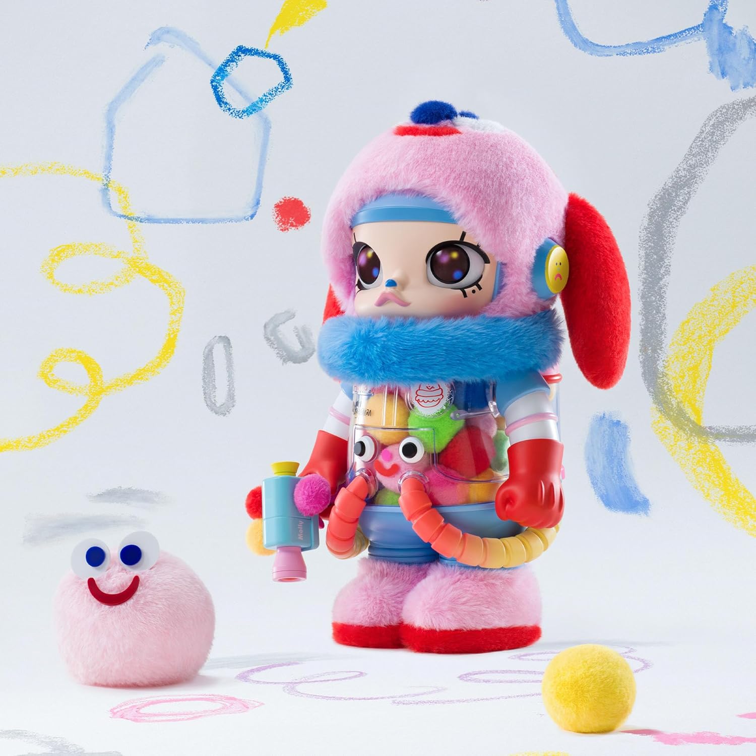POP MART MEGA Space Molly 400% Jon Burgerman Collection Figurine, 13.58 Inch Height, Toys for Modern Home Décor, Collectible Art Toy