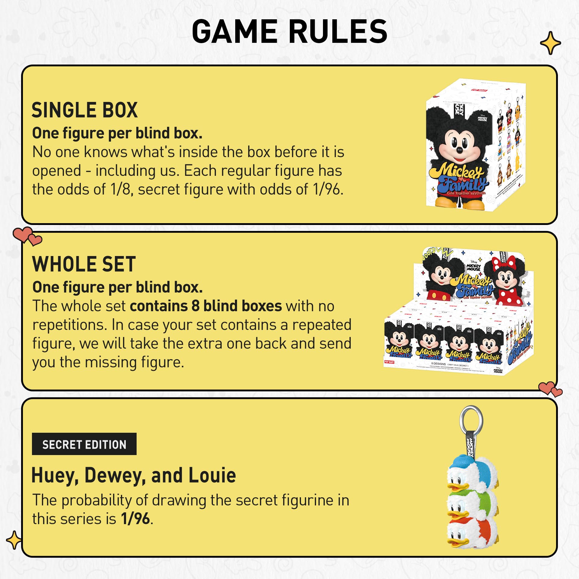 POP MART Mickey Family Cute Together Keychain Series Figures Blind Box, Mickey Blind Box Figures, Random Design Action Figures Collectible Toys Home Decorations, Single Box