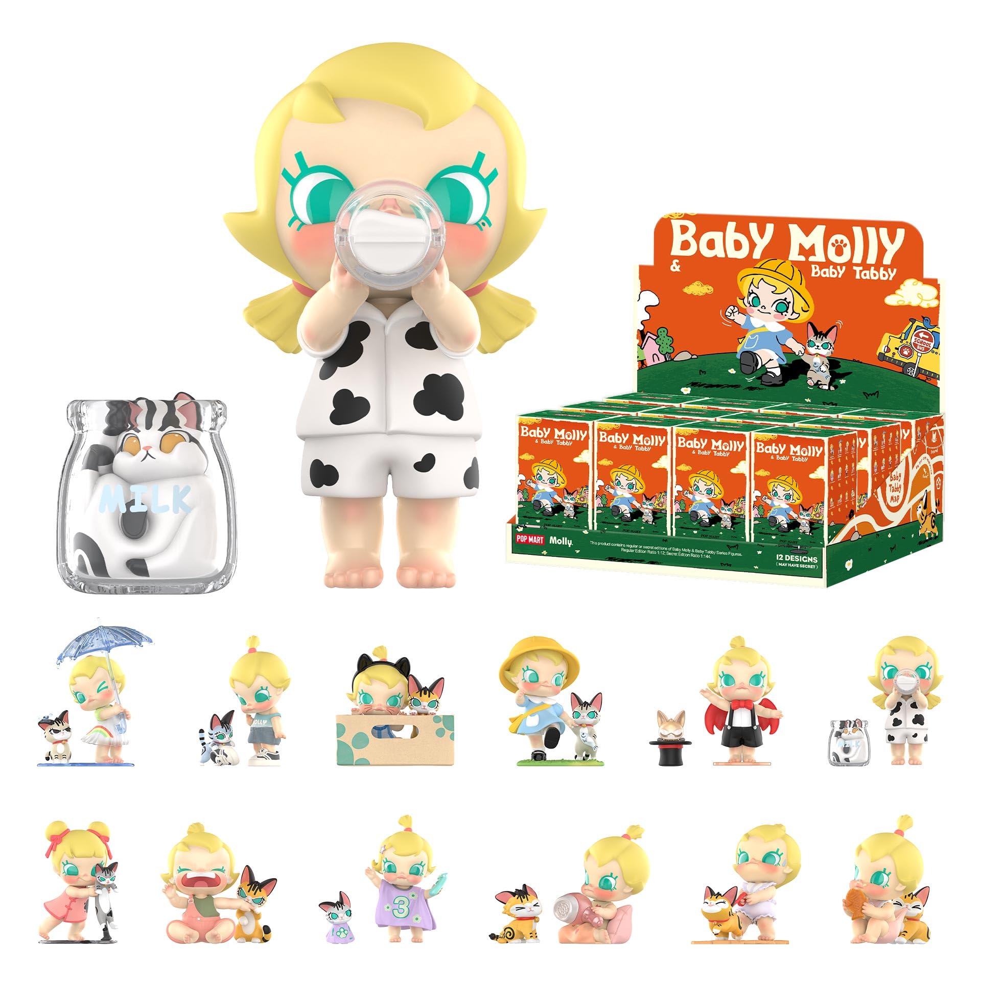 POP MART Baby Molly & Baby Tabby Series Figures Blind Box Figures, Random Design Action Figures Collectible Toys Home Decorations, Holiday Birthday Gifts for Girls and Boys, Single Box