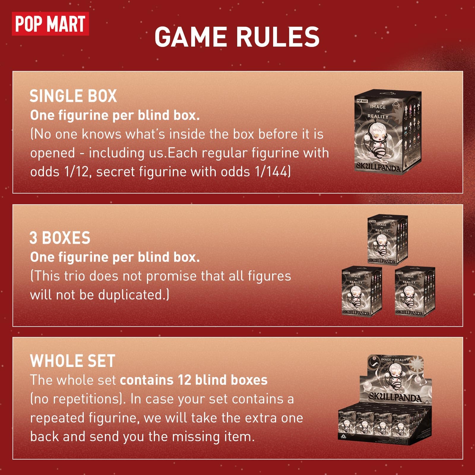 POP MART SKULLPANDA Image of Reality Series Figures, 12PCs SKULLPANDA Blind Box Figures, Random Design Action Figures Collectible Toys Home Decorations, Holiday Birthday Gifts, Whole Set