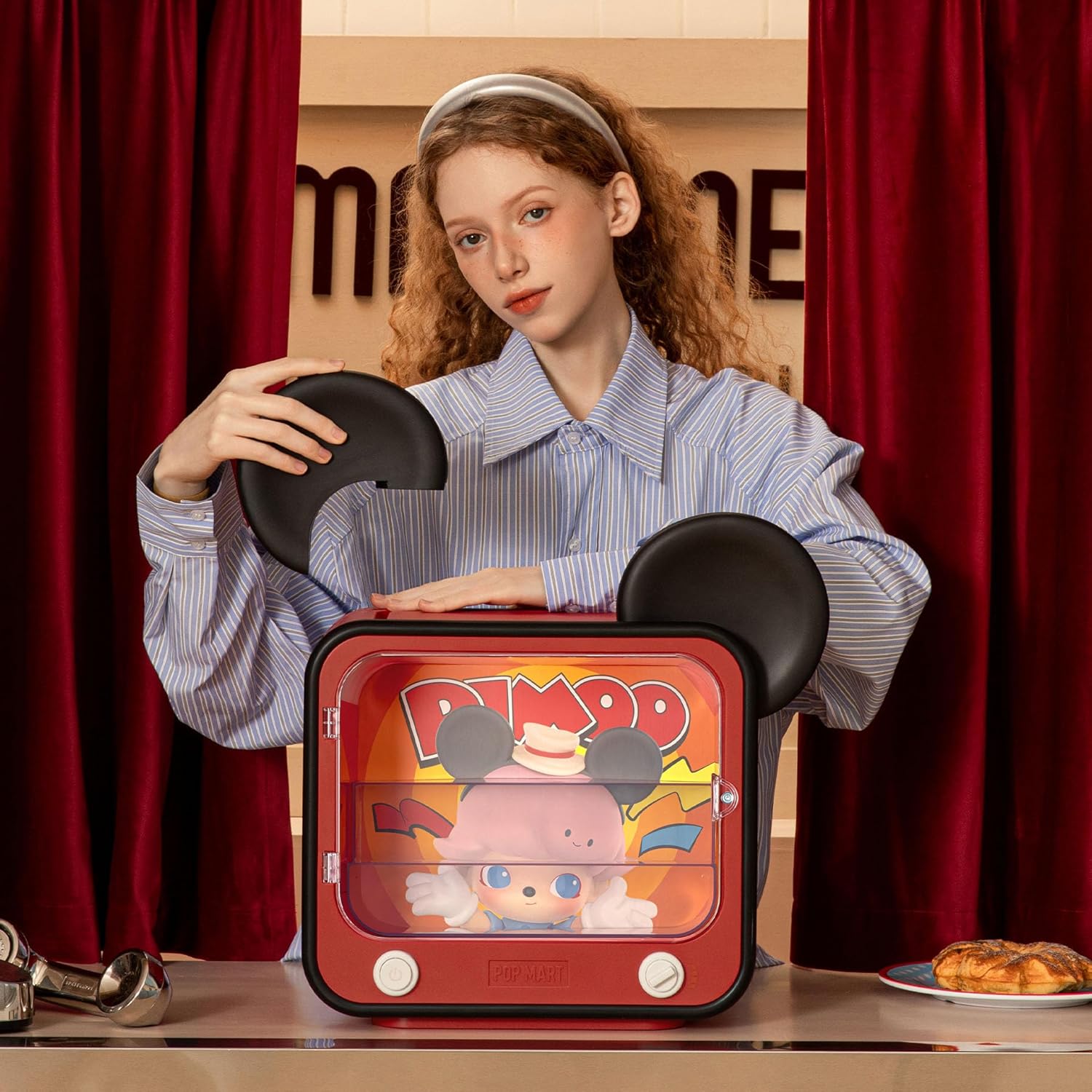 POP MART DIMOO World × Disney Series-TV Set Luminous Display Container, Display Container Case for Blind Box Toys Collection